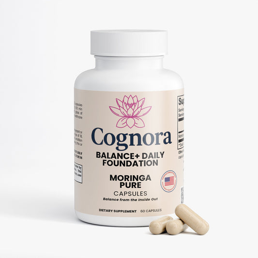 Cognora supplement bottle with capsules on a white background