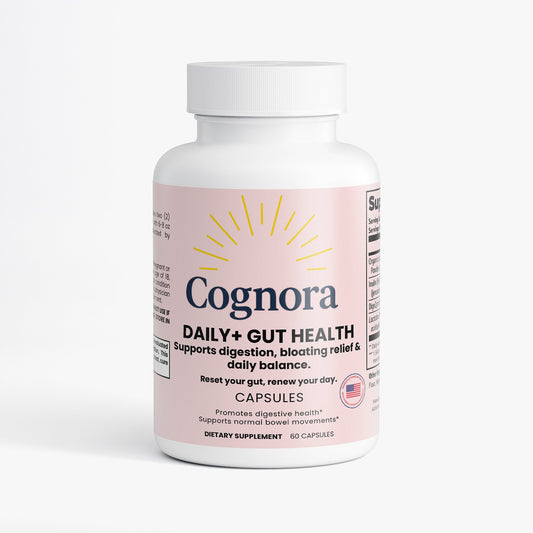 Cognora Daily + Gut Health supplement bottle on a white background