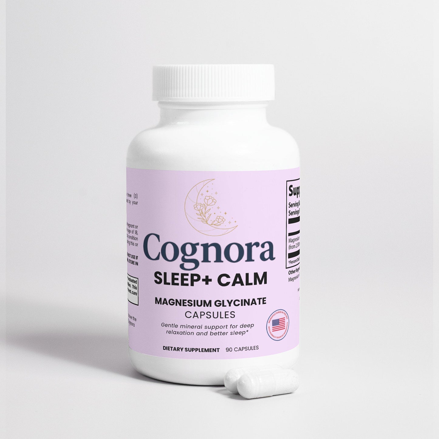 Bottle of Cognora Sleep + Calm supplement on a white background