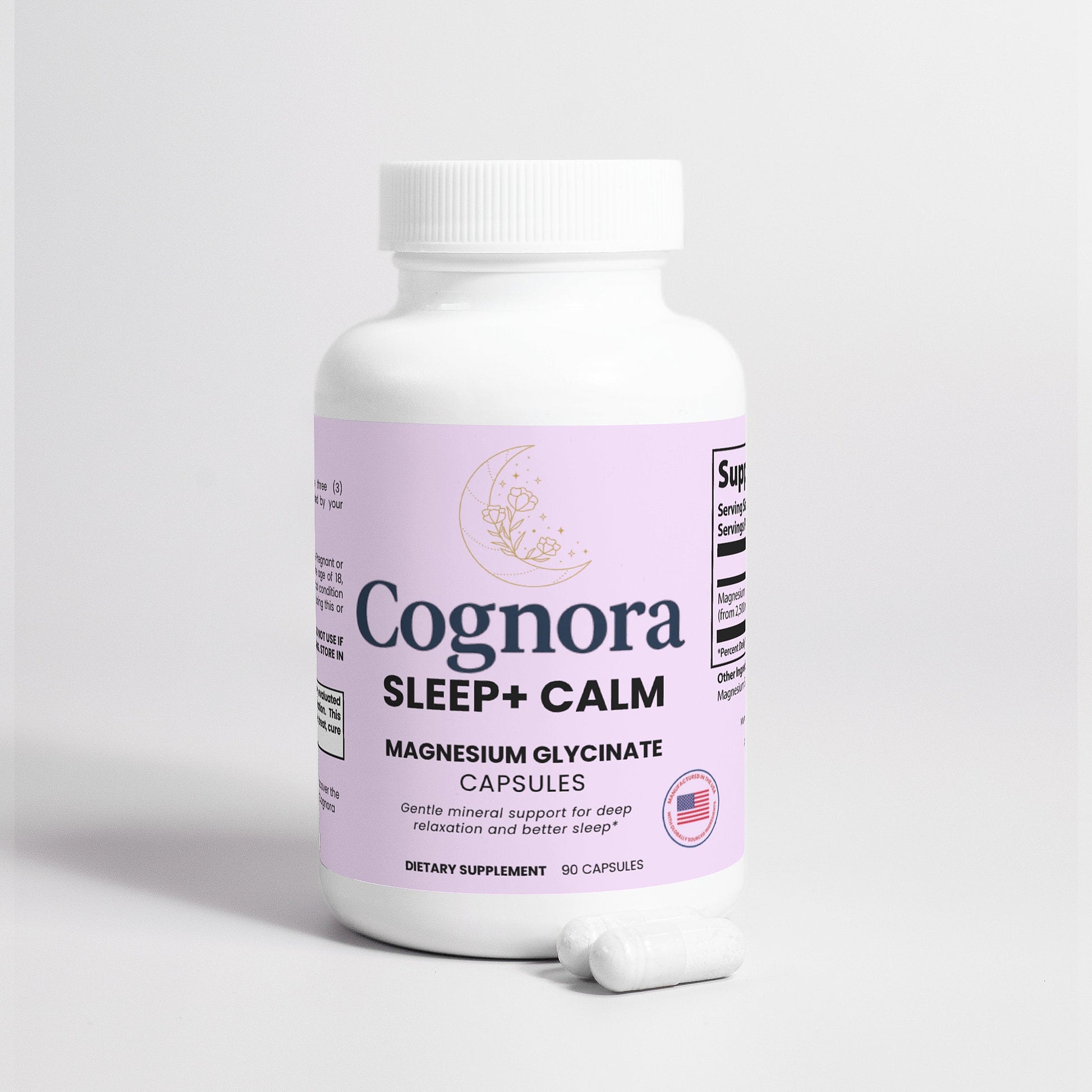 Bottle of Cognora Sleep + Calm supplement on a white background