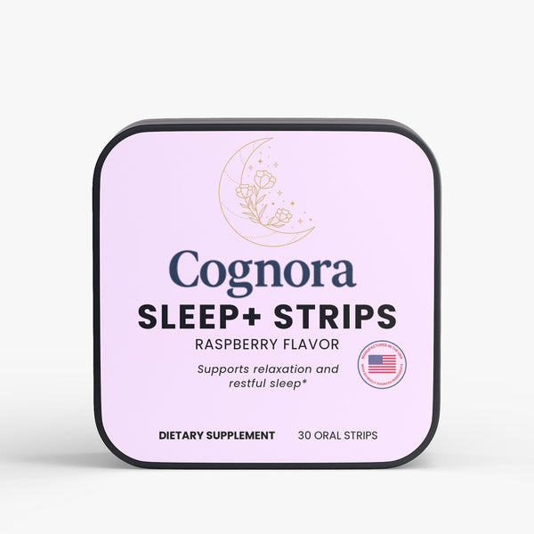 Cognora Sleep+ Strips packaging on a light gray background
